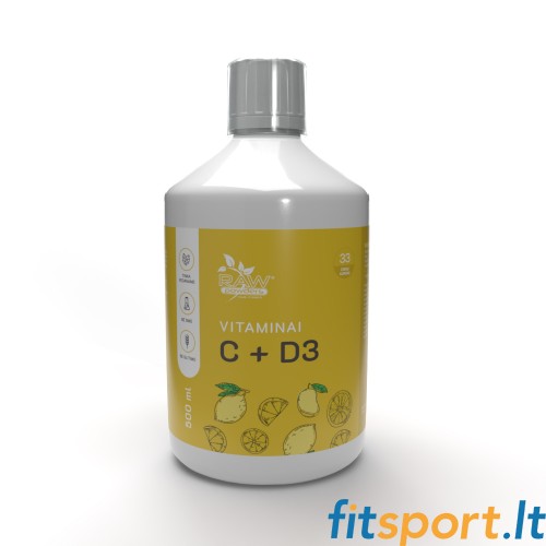 Raw Powders Vitaminai C + D3 + Cinkas 500ml (stiprinti imunitetui) 